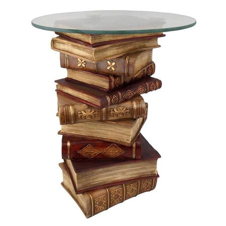 Design Toscano Power of Books Sculptural Glass-Topped Side Table NG32069